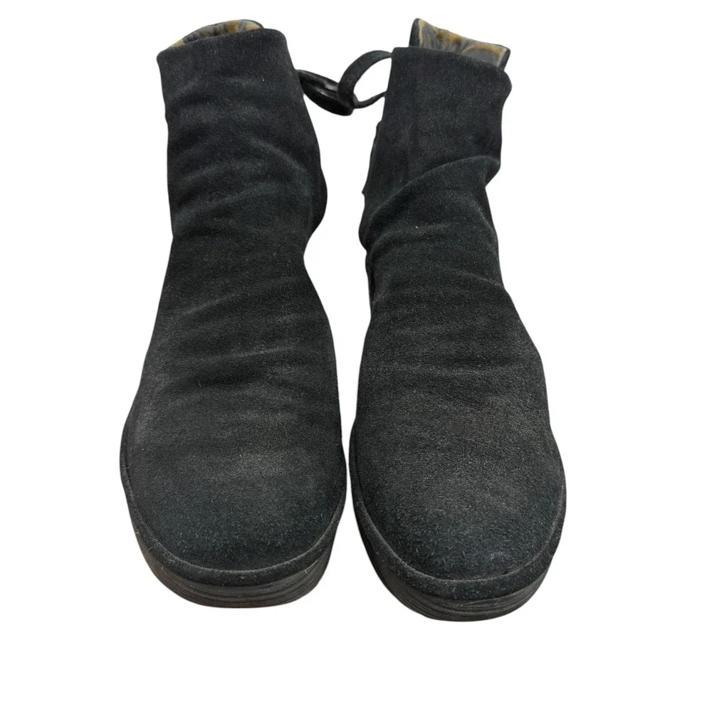 Fly London Yama Wedge Boot Ankle Women 39 8.5 Black Slouchy Artsy Comfort Suede